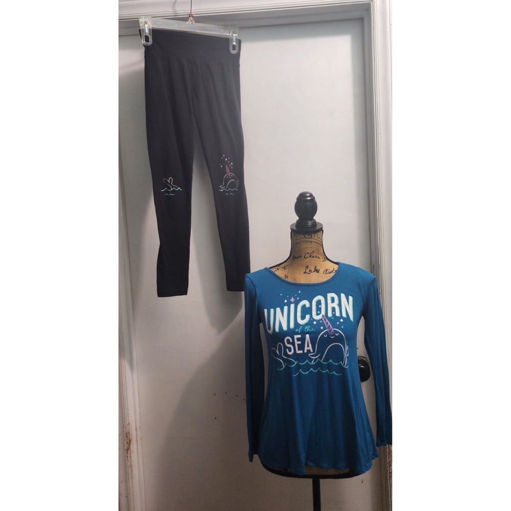 Justice Kids Girls Unicorn Sea Long Sleeve Shirt & Leggings Set Size 12
